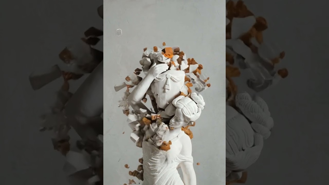 Crumble Woman Holding Pot Statue  Satisfying Destruction in 4K