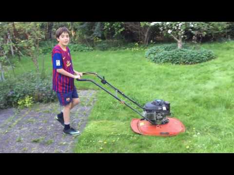 Andy demonstrates how easy it is with a hoover lawn mower