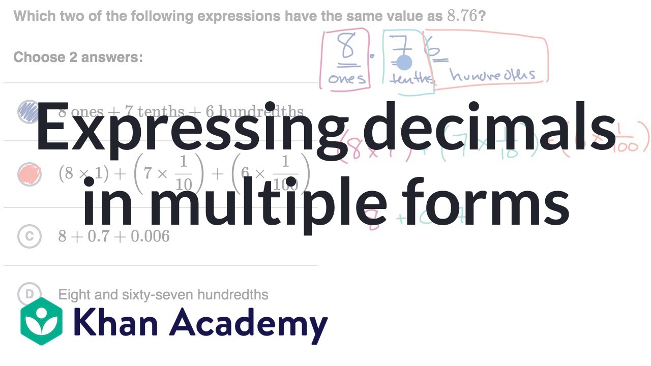 Expressing Decimals In Multiple Forms Video Khan Academy