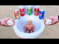 Big Stretch Armstrong VS Cola, Mirinda, 7up, Pepsi, Rubicon and Mentos in the toilet