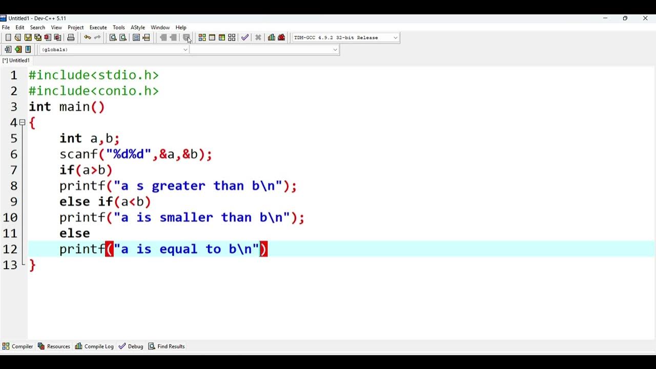 Writing a program to find whether the integer is equal to, greater and ...