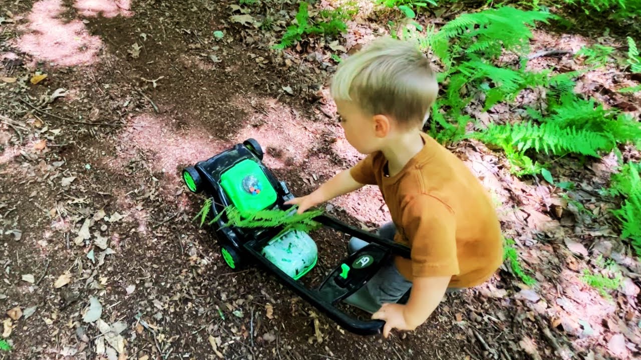 Testing Out Kids Lawn Mower and Clearing the Trail // CT Sports Toy Lawn Mower