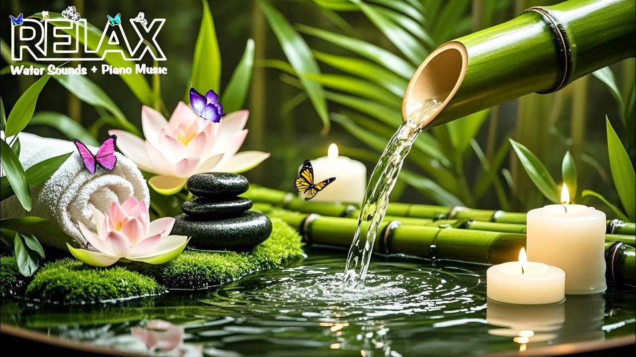Relaxing Music for Healing + Bamboo Water Sounds 🌿 Relieves depression and tension & Nature Sounds