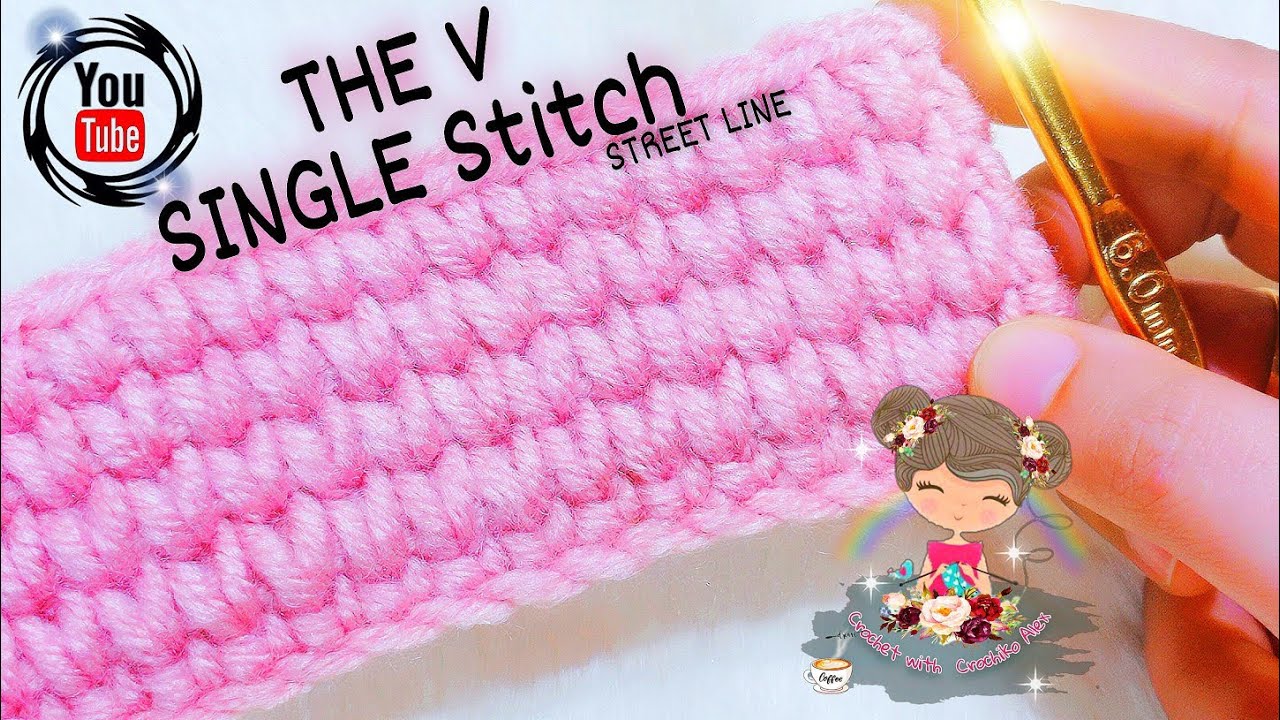 كروشيه / غرزة السنبله في قطعه مستطيله / شغل مستقيم /THE V SINGLE STITCH STREET LINE