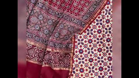 *Ajrakh print Hand Block print chanderi silk dupatta with printed cotton top 2 pc Suit set*