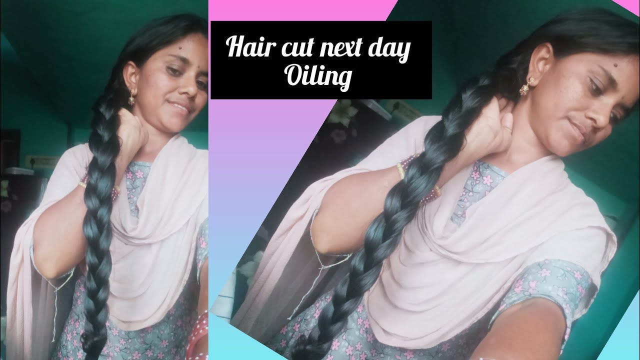 Heavy oiling comb and oily hair bun, hair cut next day