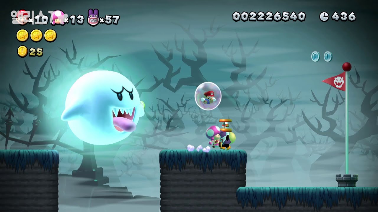 뉴 슈퍼 마리오브라더스 U 디럭스@ 프로즌대지-유령 [움직이는 유령의 집] 친구들과 스타코인 - 닌텐도 스위치 게임 [앨리스TV]  New Super Mario Bros.U