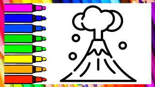 Volcano Coloring Page for Kids Easy Erupting Volcano Printable Coloring Sheet