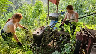 Mechanic girl repairs worn piston rings on tractor and how to replace them