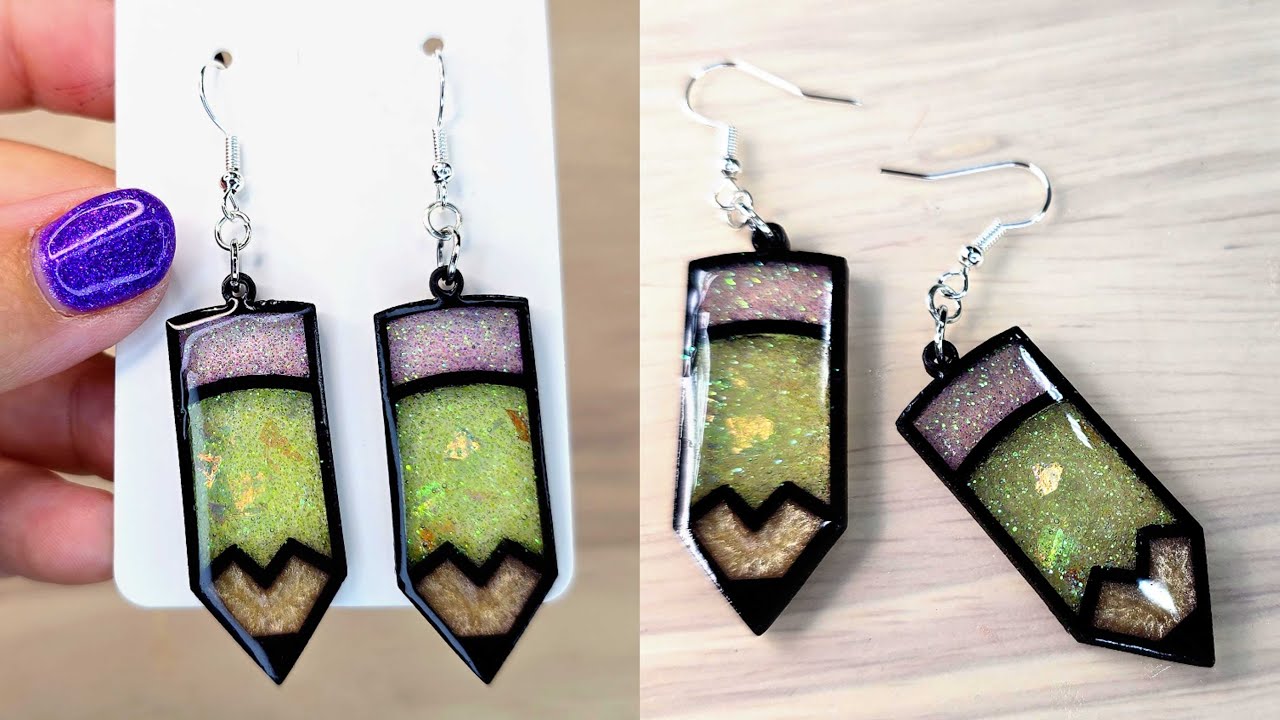 DIY Pencil Earrings | Wood Bezels + UV Resin + Glitter Tutorial