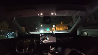 Tesla FSD Drives Us Home in the Snow at Night — Winter Night Test (HW3)