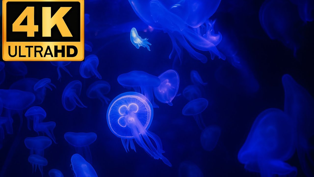 Night Aquarium with Jellyfish 10 Hours • Underwater Ocean Sounds • No Music