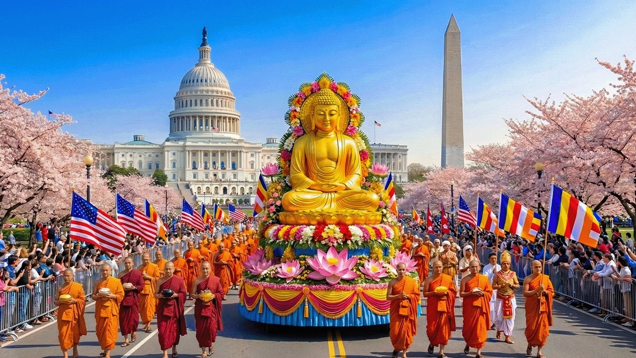 Buddhist Street Festival in America 🇺🇸 Monks, Rituals & Cultural Parade 4K