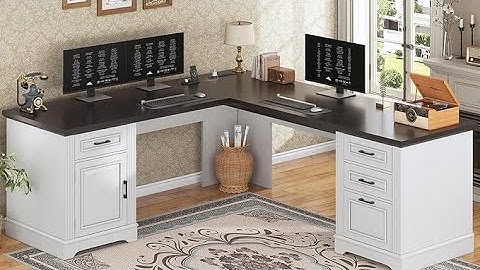 69" Executive L Shaped Desk, Home Office Desk with Drawers and Storage Cabinet