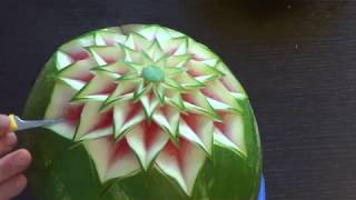 #163 How to carve a star pattern watermelon with one knife - simple carving garnish for beginners screenshot 1