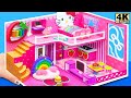 Build Crafts 2-Story Pink Hello Kitty House from Cardboard | DIY Miniature Cardboard House #61
