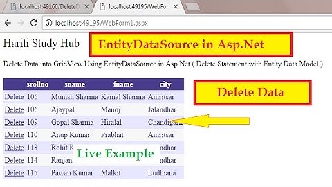Delete Data Using EntityDataSource Control in Asp.Net | Hindi