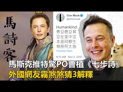 马斯克推特发曹植七步诗，相煎何太急。网友猜了三种解释，您认为呢？2021.11.02NO991#马斯克#七步诗#曹值