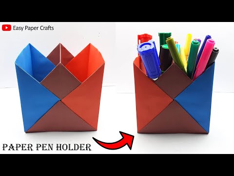 How to Make a Pen Stand Step by Step | Paper Pen Holder | DIY Paper Folding Pen Stand Craft Ideas