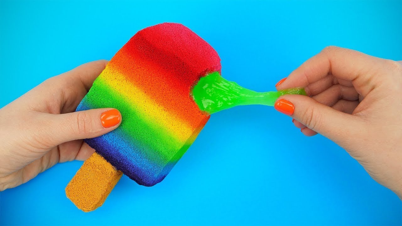 Regenbogen Squishy Eis mit Schleim machen DIY STRESS RELIEVER POPSICLE