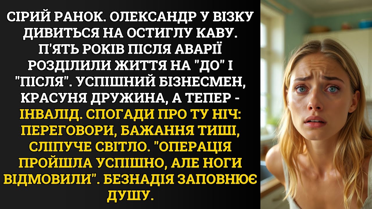 Сірий ранок. Олександр у візку дивиться на остиглу каву. П'ять років після аварії розділили