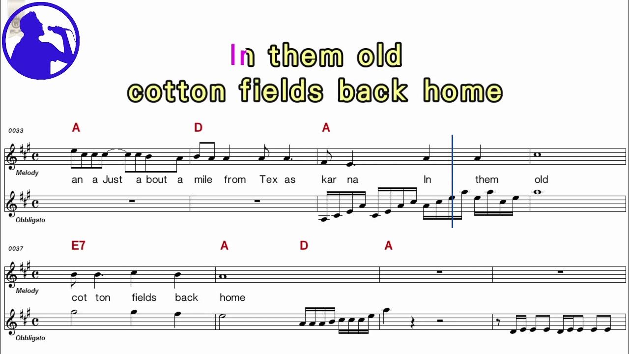 CCR Cotton fields karaoke sheet music for players, chorus added(Ye