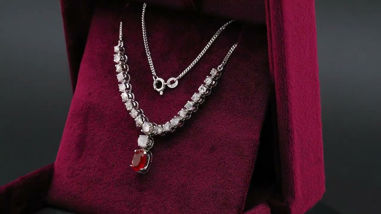 Art Deco Fire Opal Rose Cut Diamond Rare Necklace