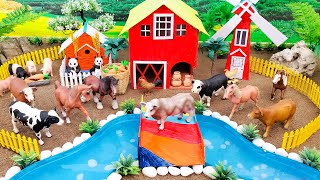 DIY how to make Farm Diorama with Rainbow Bridge for Animals - Cow, Horse Barn Animals