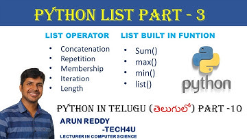 PYTHON IN TELUGU PART - 10 | PYTHON LIST OPERATORS IN TELUGU| PYTHON BUILT IN FUNCTIONS  IN TELUGU|