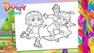 Coloring Dora the expolorer : Dora,  Diego & baby Jaguar | Coloring pages  | Coloring book |