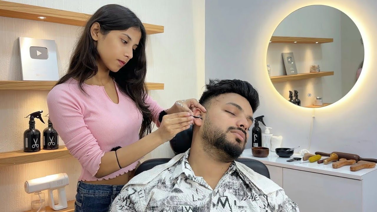 FIRST EAR CLEANING👂🏻🫧 ASMR by SHIVU BARBER | Indian asmr EAR MASSAGE✨| Relax 💤