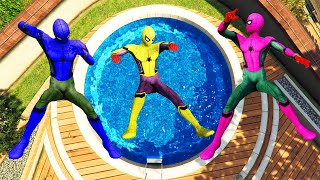 GTA 5 Rainbow Spiderman Falling Into Pool (Spider Man Ragdolls & Falling)