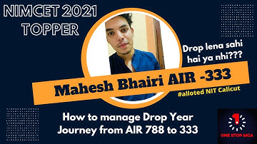 NIMCET 21 | AIR-333 | NIT Calicut😎 | Mahesh Bhairi| Interview |One Stop MCA | #nit #mca #nimcet