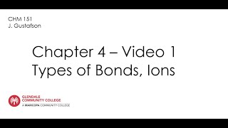 CHM151:  CH4.V1 - Types of Bonds, Ions