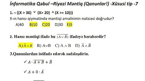 İnformatika Qəbul Riyazi Məntiq(Qanunlar!!)Xüsusi tip-7💥