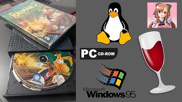 Windows 95 CD-ROM running under Linux with WINE.
