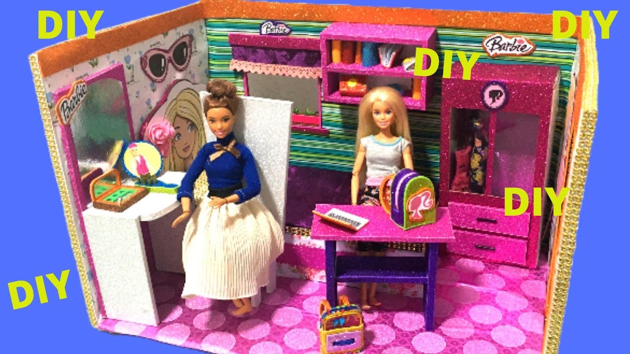 DIY Miniatuare Barbie Dollhouse From Scratch bedroom backpack etc