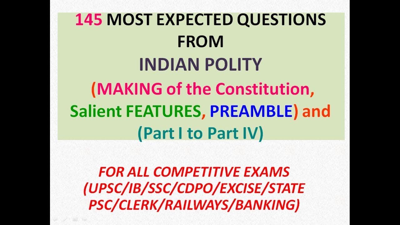 145 MOST IMPORTANT QUESTIONS ON POLITY | INDIAN POLITY for UPSC \ PSC ...