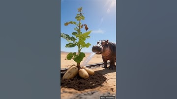 A hippopotamus saved a potato plant from drying out by watering it 😭 #ai #tree #save #water