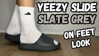 BETTER THEN ONYX!? Yeezy Slide Slate Grey Review, Sizing, & On Feet!