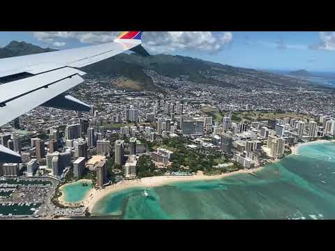 Flyover of Honolulu and landing At Honolulu Hawaii International Airport