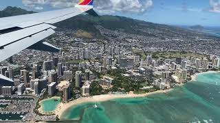 Flyover of Honolulu and landing At Honolulu Hawaii International Airport