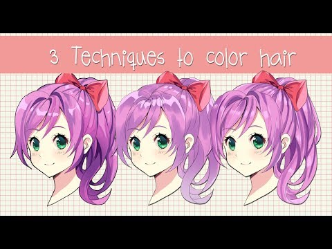 3 Different Ways to Shade Hair!  Anime Hair coloring tutorial +Brushes 