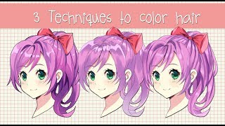 3 Different Ways to Shade Hair! | Anime Hair coloring tutorial +Brushes