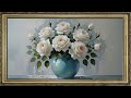 FREE FRAMED TV ART FLOWER SCREENSAVER WHITE ROSES BACKGROUND FLORAL PAINTING NO MUSIC WALLPAPER 4K