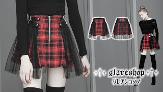 glareshop グレアショップ「XS-4XL」SX303■ゴスロリ モード系 サイドベルト チェック柄 異素材 ミニスカート 黒×赤 レディース