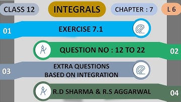 EXERCISE 7.1 QUES. NO : 12 TO 22 | RD SHARMA & RS AGGARWAL INTEGRALS CLASS 12 MATHS | CHAP 7 | L 6