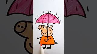 Peppa Pig in the rain ☔ Drawing and Coloring #howtodrawforkids #peppapigcoloring #youtubeshorts