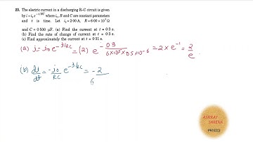 The electric current in a discharging RC circuit is given by i = i e -t/RC where i ,R & C is constan