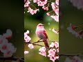 طائر يقف على غصن الشجرة بين الورود المتساقطة في الطبيع    
